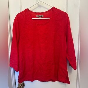 FLAX 3/4 sleeve linen red pullover top, Size small